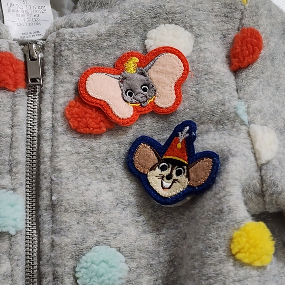 Disney Boys 3D Polka Dot Pom Pom Dumbo Timothy Mouse Bomber Jacket Size 5t RARE - Picture 5 of 10